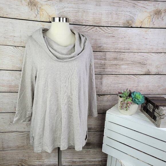 Lands End Cowl Neck Sweatshirt Top Tan Size 1X - Picture 1 of 6